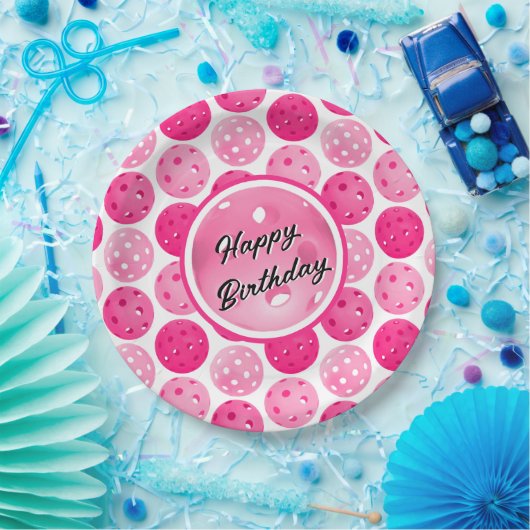 Pickleball Roze & Wit Pickleballs gepersonaliseerd Papieren Bordje (Feest)