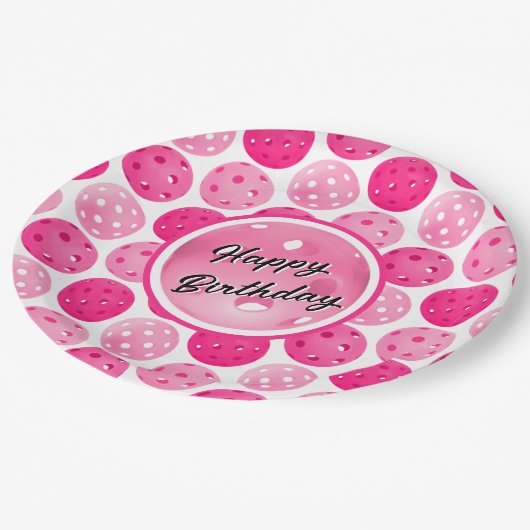 Pickleball Roze & Wit Pickleballs gepersonaliseerd Papieren Bordje (Gekanteld)