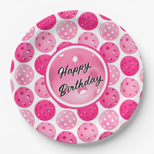 Pickleball Roze & Wit Pickleballs gepersonaliseerd Papieren Bordje (Voorkant)