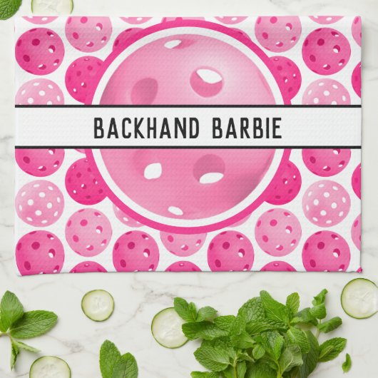 Pickleball Roze & Wit Pickleballs gepersonaliseerd Theedoek (Gevouwen)