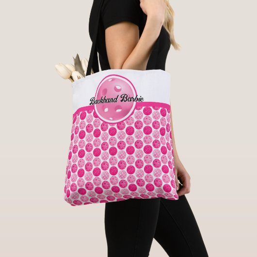 Pickleball Roze & Wit Pickleballs gepersonaliseerd Tote Bag (Dichtbij)