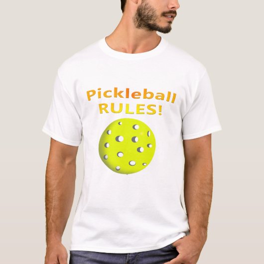 Pickleball Rules! Met gele kogelgele tekst T-shirt (Voorkant)