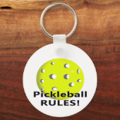 Pickleball Rules! Met gele zwarte kogeltekst Sleutelhanger (Voorkant)