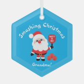 Pickleball 🎅 Santa Blue Glass Ornament (Voorkant)