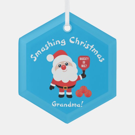Pickleball 🎅 Santa Blue Glass Ornament (Voorkant)