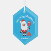 Pickleball 🎅 Santa Blue Glass Ornament (Voorkant links)