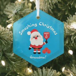 Pickleball 🎅 Santa Blue Glass Ornament