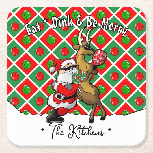 Pickleball Santa Christmas Cool and Classy Kartonnen Onderzetters (Voorkant)