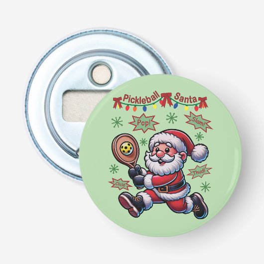 Pickleball Santa Claus Christmas Button Flesopener (Voorkant)
