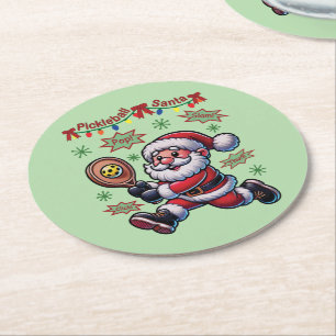 Pickleball Santa Claus Christmas Ronde Kartonnen Onderzetter
