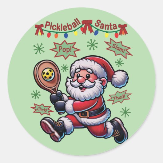 Pickleball Santa Claus Christmas Ronde Sticker (Voorkant)