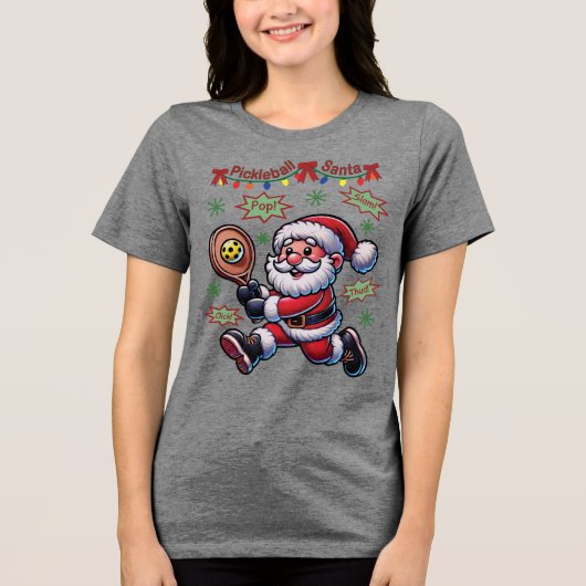 Pickleball Santa Claus Christmas Tri-Blend Shirt (Voorkant)