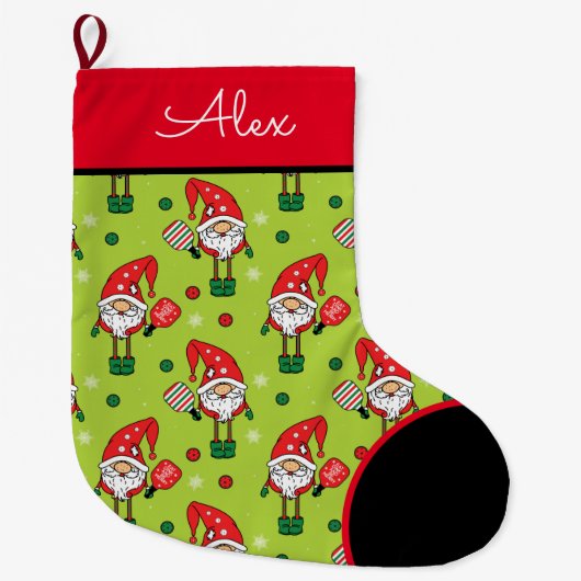 Pickleball 🎅 Santa Large Kerstmis Stocking Grote Kerstsok (Voorkant)