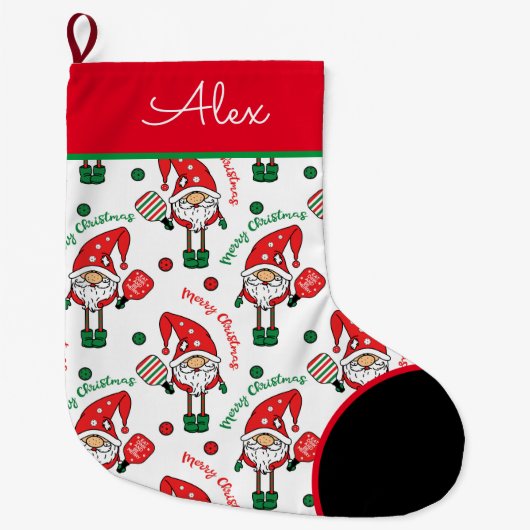 Pickleball 🎅 Santa Large Kerstmis Stocking Grote Kerstsok (Voorkant)