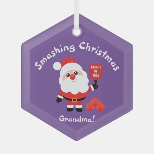 Pickleball 🎅 Santa paars Glass Ornament (Voorkant)