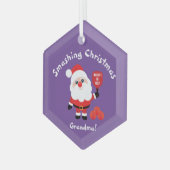 Pickleball 🎅 Santa paars Glass Ornament (Voorkant links)