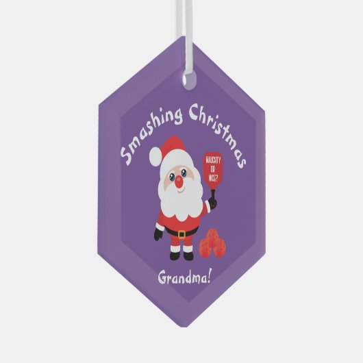 Pickleball 🎅 Santa paars Glass Ornament (Voorkant Rechts)