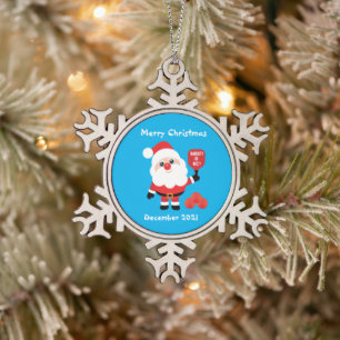 Pickleball 🎅 Santa Snowflake Pewter Kerstmis Or Tin Sneeuwvlok Ornament