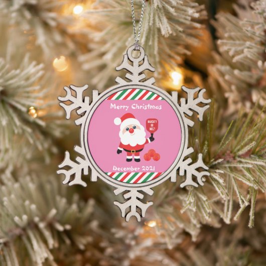 Pickleball 🎅 Santa Snowflake Pewter Kerstmis Orn Tin Sneeuwvlok Ornament (Boom)