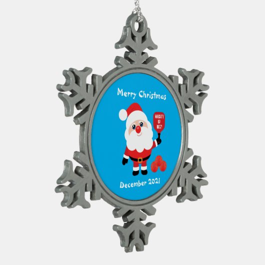 Pickleball 🎅 Santa Snowflake Pewter Kerstmis Orn Tin Sneeuwvlok Ornament (Links)