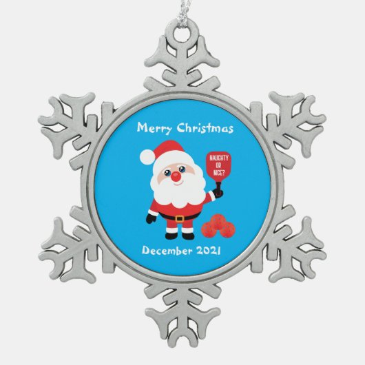 Pickleball 🎅 Santa Snowflake Pewter Kerstmis Orn Tin Sneeuwvlok Ornament (Voorkant)