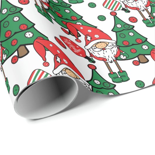 Pickleball Santas en kerstbomen Cadeaupapier (Rol Hoek)