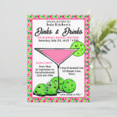 Pickleball Shower Dinks & Drinks Roze Honingraat Kaart (Staand voorkant)