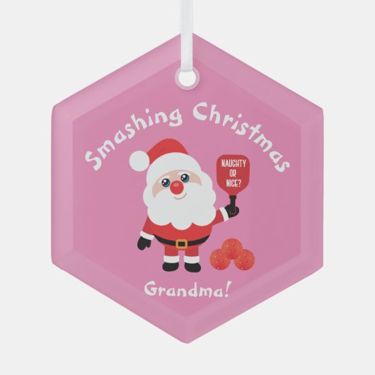 Pickleball 🎅 Sinterroze Glass Ornament (Voorkant)