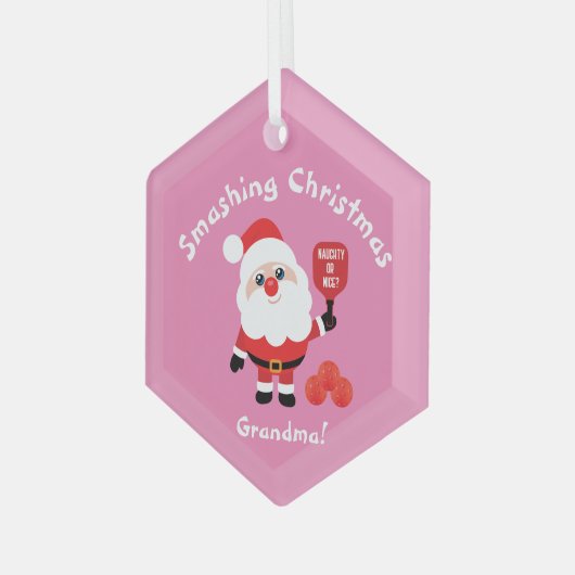 Pickleball 🎅 Sinterroze Glass Ornament (Voorkant links)