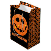 Pickleball Skeleton Jack-o'-Lantern Halloween Medium Cadeauzakje (Voorkant Gekanteld)