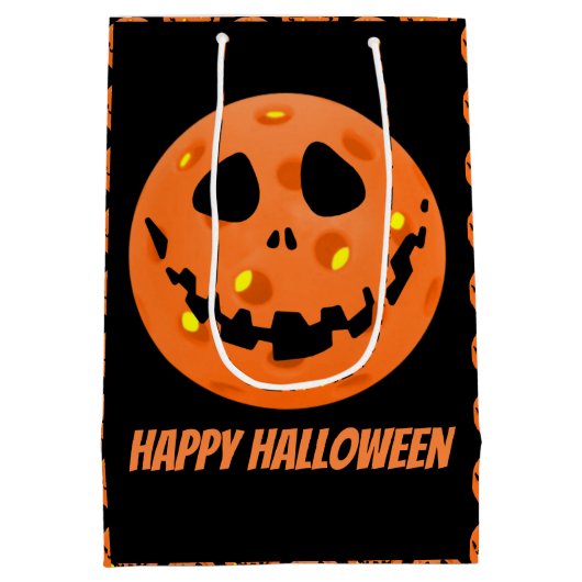 Pickleball Skeleton Jack-o'-Lantern Halloween Medium Cadeauzakje (Achterkant)