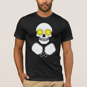 Pickleball Skull en gekruiste peddels, gele ballen T-shirt
