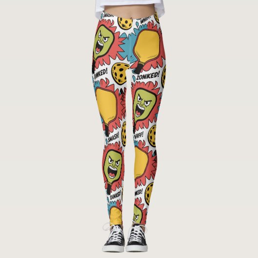 Pickleball SMASH WHIFF Comic Burst Dinked Leggings (Voorkant)
