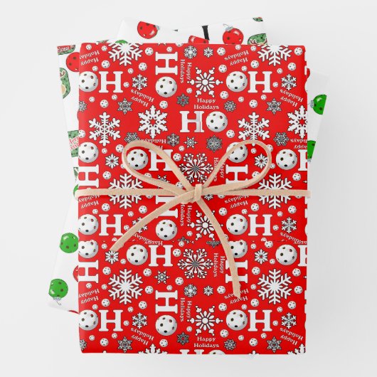 Pickleball Sneeuwballen Ornamenten & peddels Rood  Inpakpapier Vel (In situ)