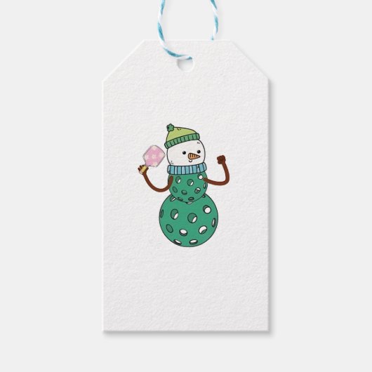 Pickleball Sneeuwman Grappig Kerstmis Xmas Cadeaulabel (Voorkant)