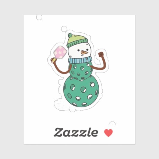 Pickleball Sneeuwman Grappig Kerstmis Xmas Sticker (Vel)