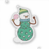 Pickleball Sneeuwman Grappig Kerstmis Xmas Sticker (Voorkant)