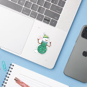 Pickleball Sneeuwman Grappig Kerstmis Xmas Sticker (Laptop met iPhone)