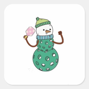 Pickleball Sneeuwman Grappig Kerstmis Xmas Vierkante Sticker