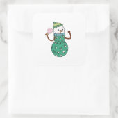 Pickleball Sneeuwman Grappig Kerstmis Xmas Vierkante Sticker (Tas)