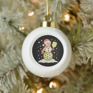 Pickleball Sneeuwman Kerstman Hoed Kerstverlichtin Keramische Bal Ornament