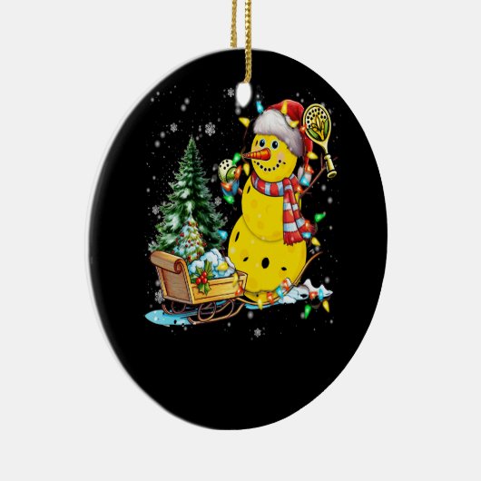 Pickleball Sneeuwman Santa Hat Lights Christmas Pi Keramisch Ornament (Rechts)