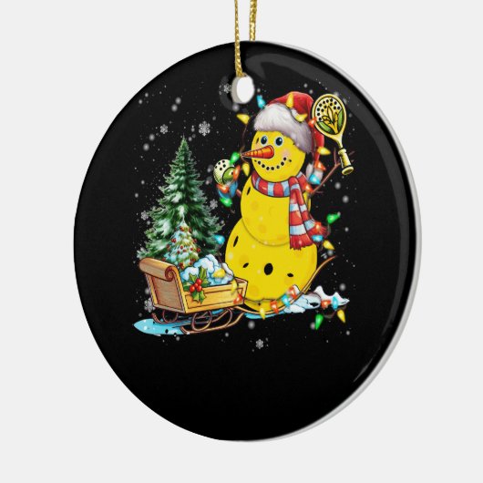 Pickleball Sneeuwman Santa Hat Lights Christmas Pi Keramisch Ornament (Links)