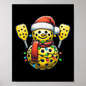 Pickleball Sneeuwman Santa Hat Lights Christmas Pi Poster (Voorkant)