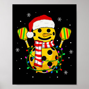Pickleball Sneeuwman Santa Hat Lights Christmas Pi Poster