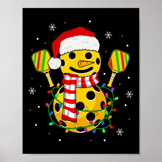 Pickleball Sneeuwman Santa Hat Lights Christmas Pi Poster (Voorkant)