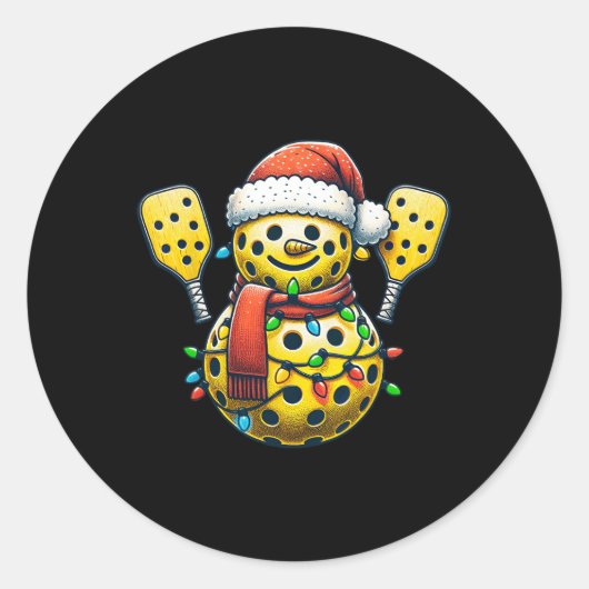 Pickleball Sneeuwman Santa Hat Lights Christmas Pi Ronde Sticker (Voorkant)