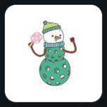 Pickleball Snowman Funny Christmas Vierkante Sticker<br><div class="desc">Kerst pickleball thema,  sneeuwman sport graphic,  vakantie 2025 ontwerp,  winter paddle spel,  feestelijke pickleball humor,  sneeuwthema sport liefhebber,  kerst sneeuwbal spel,  pickleball fan vakantie,  ijzig spel plezier,  seizoensgebonden paddleball</div>