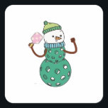 Pickleball Snowman Funny Christmas Vierkante Sticker<br><div class="desc">Kerst pickleball thema,  sneeuwman sport graphic,  vakantie 2025 ontwerp,  winter paddle spel,  feestelijke pickleball humor,  sneeuwthema sport liefhebber,  kerst sneeuwbal spel,  pickleball fan vakantie,  ijzig spel plezier,  seizoensgebonden paddleball</div>