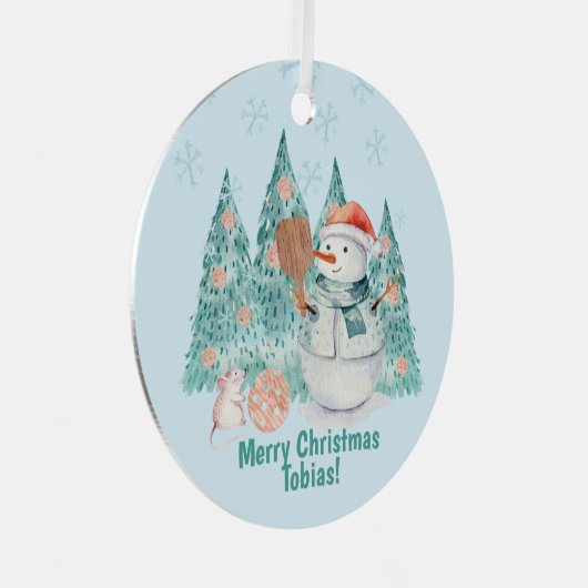 Pickleball Snowmen, kerst met een klein beetje Metalen Ornament (Voorkant Rechts)